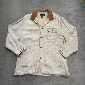 Banana Republic Linen Barn Chore Jacket Leather Collar